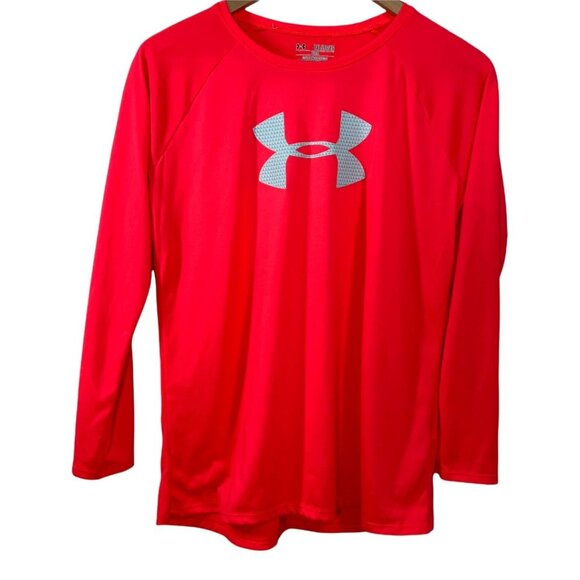 Under Armour Girls XL Orange Red Long Sleeve HeatGear Tee - Picture 1 of 10